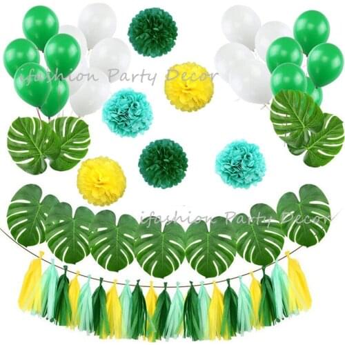 Gold Wild One Foil Balloon Banner Paper Pompoms Tassel Garland Artificial Palm Leaves 1st Baby Birthday Party Decorations