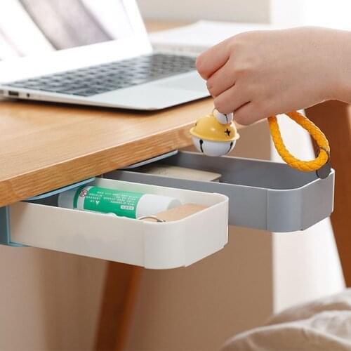 1pc Plastic Table Under Paste HiddenDesk Organizer Memo Pen Stationery Storage Box Drawer Stationery Sticky Decor Kitchen Cocina
