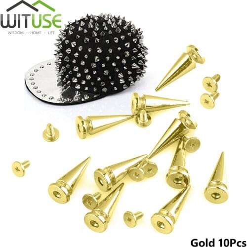 10Pcs 26mm DIY Craft Trendy Golden Metal Bullet Spikes Studs Rivets Clothing Cone Screwback Spots Punk Spikes Leather/Bag/Shoes