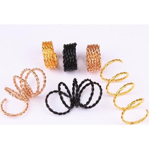 10Pcs Hair Braid Dread Dreadlock Silver Gold Black Rose Gold Beads Cuffs Clips Scaling Metal Spring Tube Ring Hair Accessories