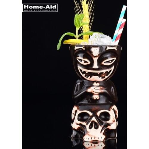 550ml Skull Doll Tiki Mug Cocktail Cup Beer Wine Mug Ceramic Tiki Mugs Art Crafts Creative Hawaii Mugs Easter Islander Bar Tool