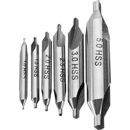 6pcs HSS Combined Center Drills 60 Degree Countersinks Angle Bit Set 1.0mm 1.5mm 2.0mm 2.5mm 3.5mm 5mm Metal Drill Bit 4.7