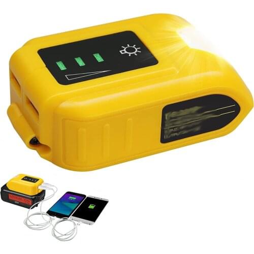 DCB090 Battery Adapter For Dewalt 20v Max 18V Battery USB Charger with Dual USB DC 12V LED Work Light Power Source Supply