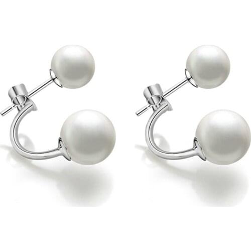 Cheap New Arrival Fashion Pretty Ball Shape Pearl Wedding Earrings Double Side Beads Silver color Pearl Earrings For Women