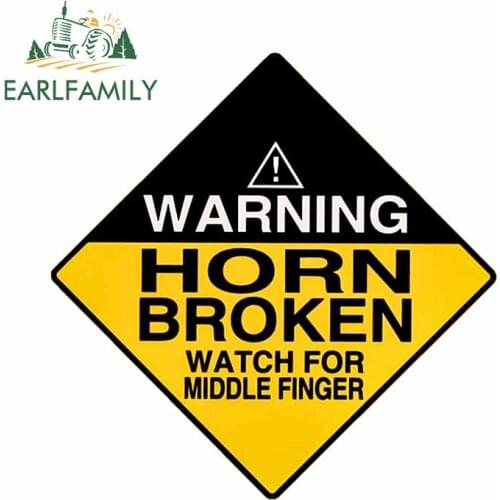 EARLFAMILY 13cm x 12.9cm for Warning Horn Broken Watch for Middle Finger Decal Personality Creative VAN Car Stickers DIY Decor