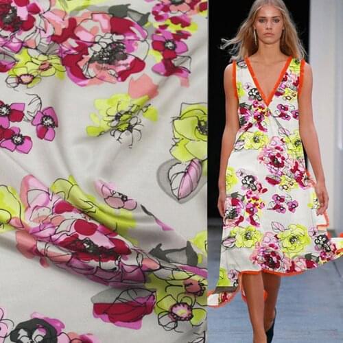 Sketch floral print 14momme 100% pure silk Satin Charmeuse silk fabric 14momme 114cm,SSC120