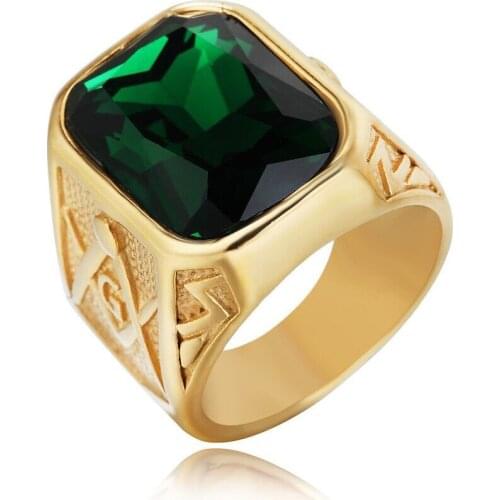 European and American Style Ring Gold-plated Stainless Steel Masonic Large Zircon Ring Exquisite Temperament Jewelry