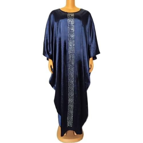 Diamonds 2021 Boubou Africain Femme Long Bat Sleeve Robe Round Collar Loose Style Daily Maxi Vestidos Dresses For Women Abaya