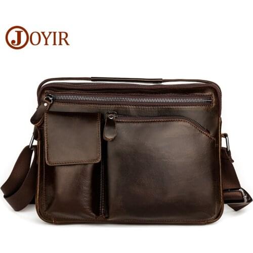 JOYIR Genuine Leather Mens Shoulder Bag Vintage Messenger Bag Leather Men Handbag for iPad Business Crossbody Bags Tote