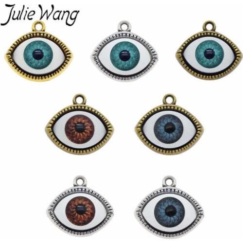 Julie Wang 7PCS Alloy Human Evil Eye Charms Plastic Eyeball Multicolor Necklace Pendants Bracelet Jewelry Making Accessory