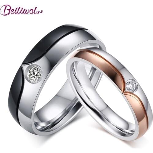 Couple Rings Lovers Fashion Jewelry Vintage Korean Austrian Crystal Zircon Wedding Ring For Women Men With Box Gift No Fade