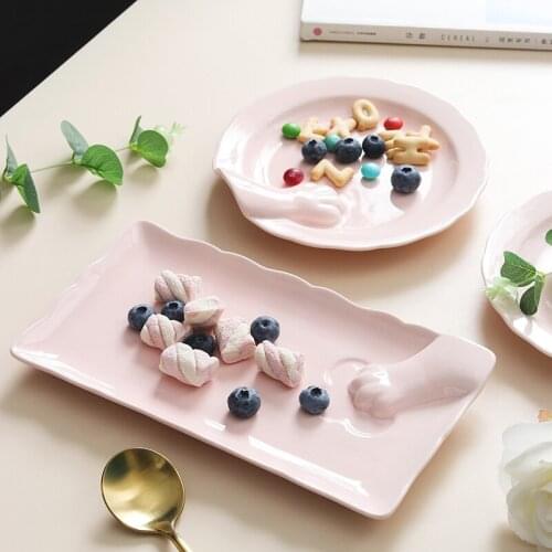 Creative ceramic cartoon childrens breakfast plate three-dimensional cats claw plate household dessert fruit kitchen tableware