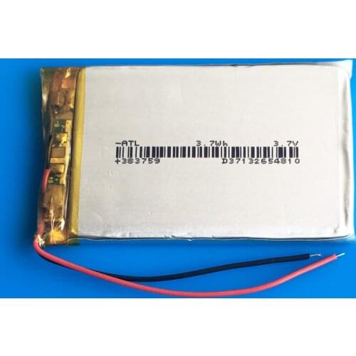 383759 3.7V 850mAh lipo polymer lithium Rechargeable li ion battery for MP3 MP4 GPS DVD bluetooth recorder headset e-book camera