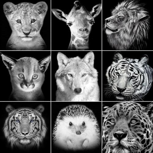 5D Diamond Painting Black White Animal Lion Cat Cross Stitch Kit Full Drill Embroidery Mosaic Picture Crystal Home Decoration