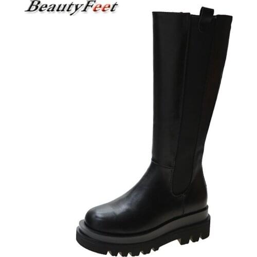 Punk Height Increasing Long Boots Chunky Platform Pu Leather Knee High Boots Women Shoes Woman Retro Lace Up Booties Mujer 2020