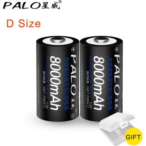 PLAO Rechargeable Batteries D Size 8000mAh 1.2V Ni-Mh For Hot-Water Heater/Flashlight Gas Cooker Radio R20 Rechargeable Battery