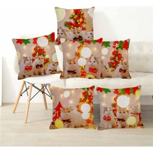 XUNYU Christmas Cushion Cover Cute Pet Cat Linen Pillowcase Home Bedroom Sofa Decoration Throw Pillowcase 45x45cm C0094
