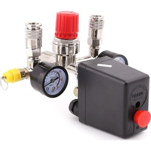 Air Compressor Pressure Control Switch Valve 0.5-1.25MPa With Manifold Regulator & Gauges