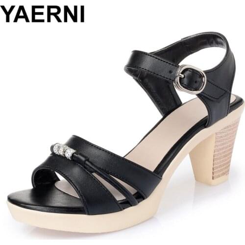 YAERNI brand sandals summer women shoes sandals 2020 new fashion rhinestone high heel sandals genuine leather shoes woman sandal