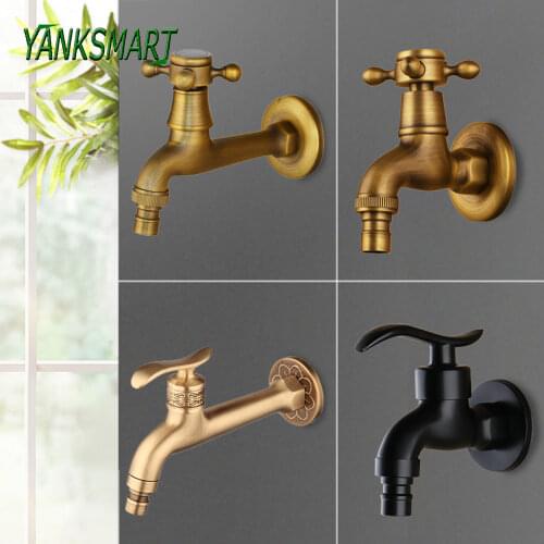 YANKSMART Wall Mount Faucets Antique Bronze Decorative Outdoor Garden Faucet Washing Machine Faucet Small Tap Only Cold Taps