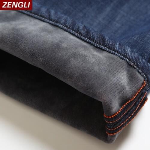 ZENGLI Mens Winter Jeans Warm Flannel Lined Denim Jeans Male Classic Designer Mens Warm Trousers
