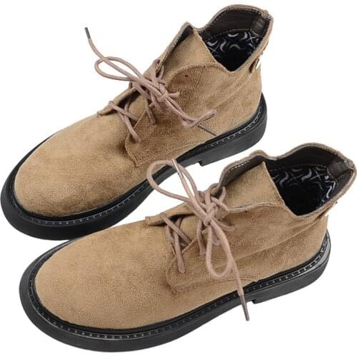 Ladies Martin Boots Literary Retro Suede Womens Ankle Boots Lace-Up Comfort Motorcycle Boots Handmade Student Casual Short Boots