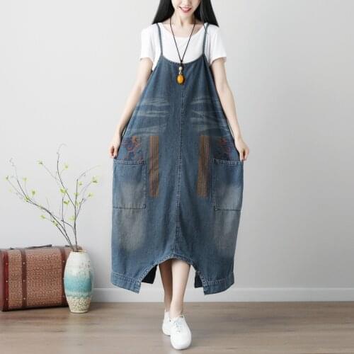 Women Vintage Denim Jumpsuits Strap Scratched Pockets Bleached Print Denim Overalls Rompers Female Pants Loose Plus Ladies