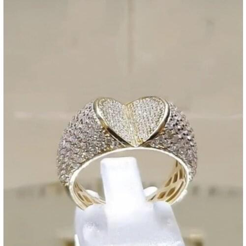 Temperament Full Crystal Gold Color Ring For Women Fashion Jewelry Engagement Stereoscopic Heart Rings Finger Hot Sale