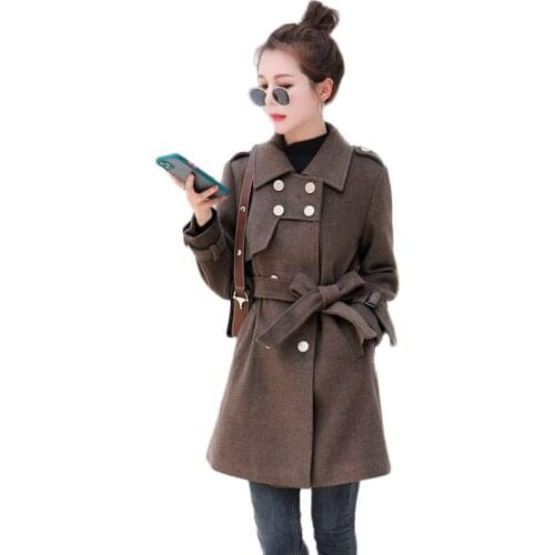2021New Autumn Winter Women Woolen Coat Korean Thicken Warm Slim Outerwear Female Wool Coat Fashion With Belt Women Jacket Tops