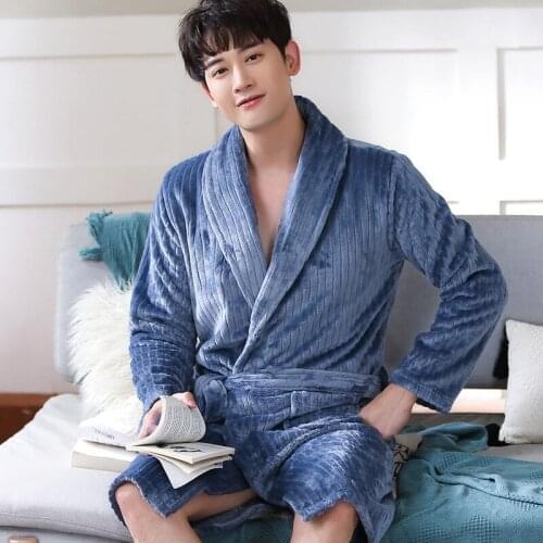 2020 Winter Men Flannel Robe Homewear Kimono Bath Robe Gown Male Warm Sleepwear Nightwear Casual Soft Intimate Bathrobe Gown