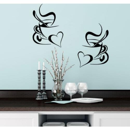 Kitchen wall sticker coffee 2pcs coffee cup with heart kitchen vinyl wall art decor decal stickers 30x20cm Mural D724