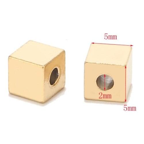 20pcs 2mm Gold tone Hole Stainless Steel Cube Spacer Beads Square Loose Beads for DIY Bracelet Jewelry Making Accessories
