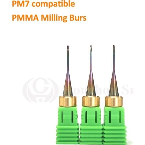 3pcs CAD CAM PM7 Compatible Milling Burs for Zirconia / PMMA / Emax, Rainbow / DLC /Diamond Coated