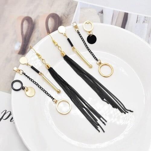 4 Pairs Of Fashion Simple Golden Black Metal Material Earrings Set Symmetrical Round Tassel Decoration Jewelry Gift Accessories