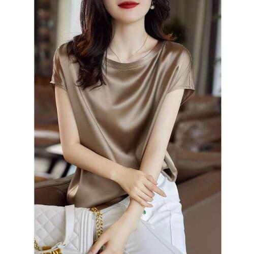 Blouse Women Shirt Womens Summer round Neck Short Sleeves Shoulder Top Blusas Mujer De Moda