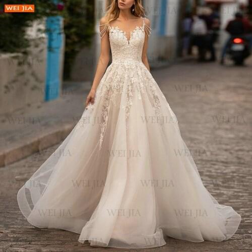 Bohemian Wedding Gown Lace Appliqus 2021 Vestido De Novia Tulle Slim Fit Castle Bridal Dresses Cinderella In Stock Suknie Slubne