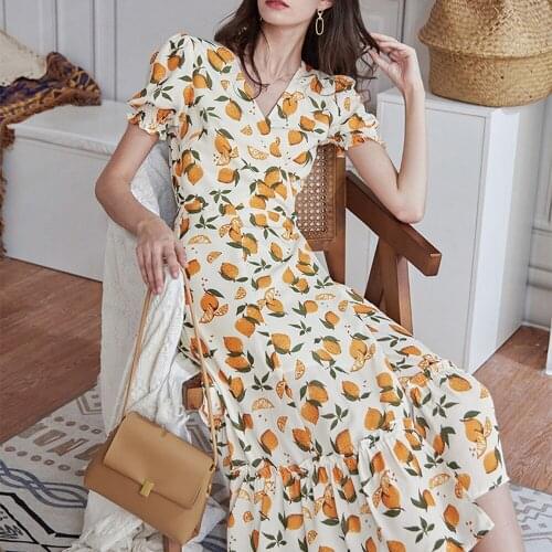 Vaiaye brand factory direct sales new products in spring and summer 2021 fruit print dress French womens hair