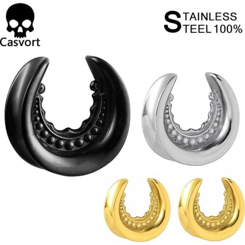 Casvort 2 PCS New Saddle Ear Tunnel Plug Piercing Ring Expander Studs Stretchers Fashion Body Piercing Jewelry Earrings Gift