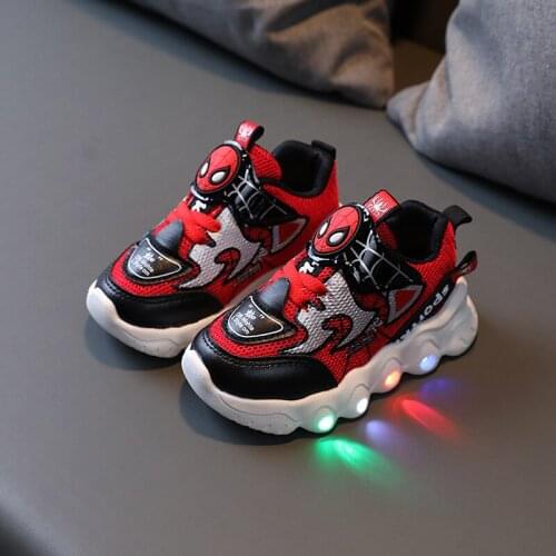 2021 Led Luminous Spiderman Kids Shoes For Boys Girls Light Children Luminous Baby Sneakers Mesh Sport Boy Girl Led Light Shoes