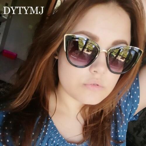 DYTYMJ Luxury Cateye Sunglasses for Women Oversized Sun Glasses for Women Cat Eye Sunglasses Women Vintage Lentes De Sol Mujer
