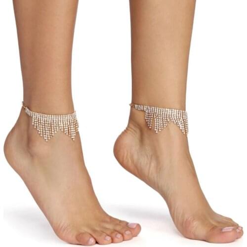 Elegant Feminine Party Temperament Crystal Tassel Foot Jewelry Summer Beach Fashion Bride Shiny Rhinestone Ladies Anklet Jewelry
