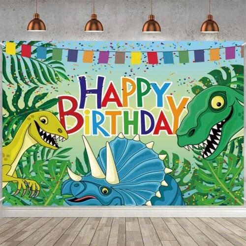 Dinosaur Birthday Backdrop for Kids Boys, Happy Birthday Backdrop Banner Party Birthday Decorations Supplies for Children Boys