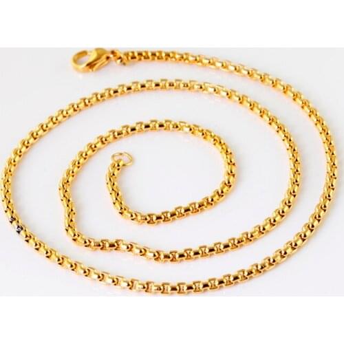 GNAYY JEWELRY 5pcs in bulk 3mm Gold Square Box Rolo chain stainless steel Jewelry women Mens necklace 16''-28'' Free Shipping
