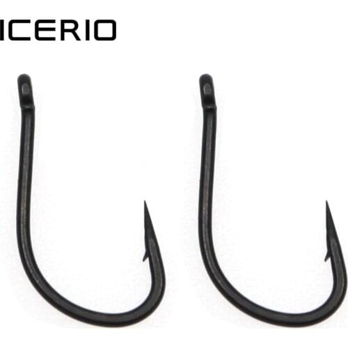 ICERIO 100pcs/pack Matte Black Coated High Quality Carp Hooks Strong Big Carp Barbel Fishing Hooks for Chod Rig Hair Rigs