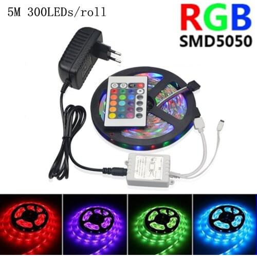IR 24 Key Led Strip 12V RGB Light 5M 300LEDs/roll SMD 5050 Lights Waterproof Flexible Neon Lamp Colorful Discoloration for Room