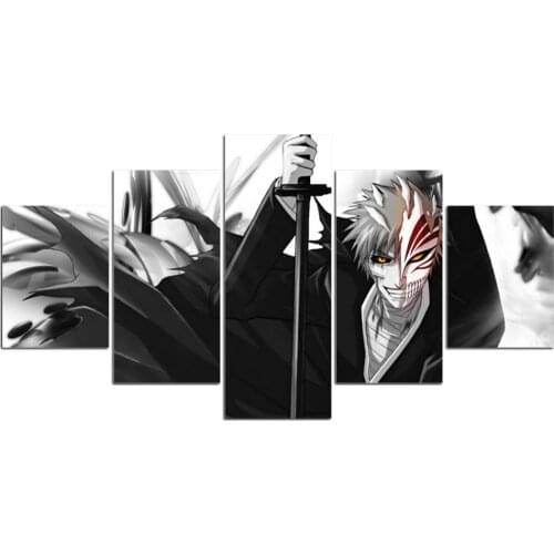 5 Piece Canvas Wall Art Japan Anime Poster Grim Reaper Comic Print Framed Japanese Cartoon Aesthetic Home Living Room Decoration