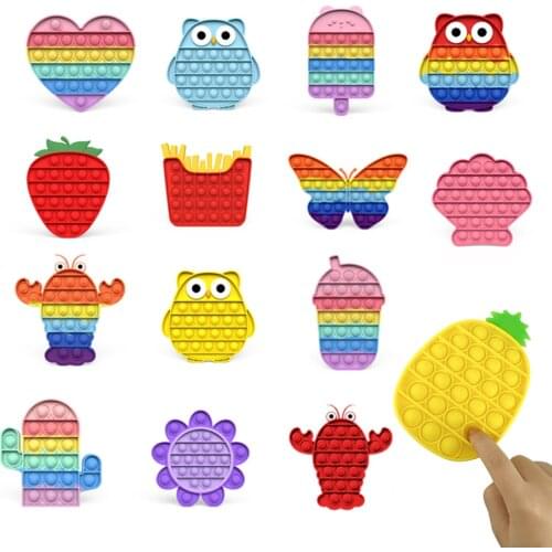 Hot Push Bubble Fidget Toys Cute Animal/Fruit Shape Kids Adult Stress Relief Toy Soft Silicone Antistress Squishy Toys