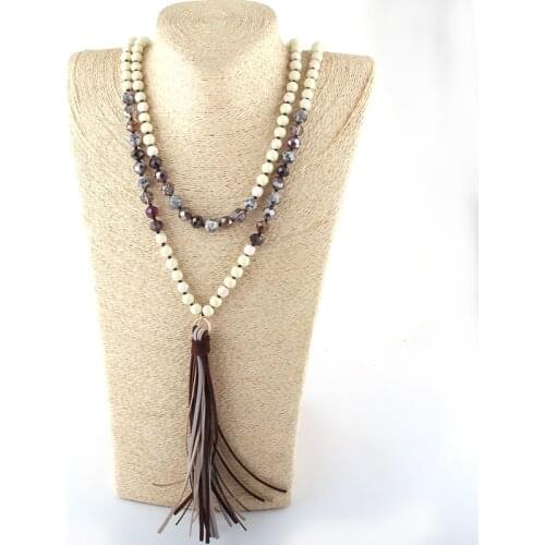 MOODPC Fashion Fashion Bohemian Jewelry Mumti Stone Glass Long Knotted LongTassel Necklaces For Women Ethnic Necklace