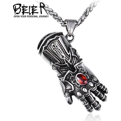 BEIER Mens Vintage Titanium Steel Pendant Mens White Steel Necklace Glove-shaped Necklaces Classical Special Jewelry LHP126