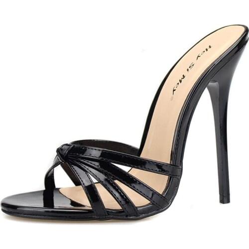 2021 Summer Mules High Heels Women Slippers Outdoor Cut-outs Designer Sandals Women Black Red Fashion Shoes Female Large Size 48